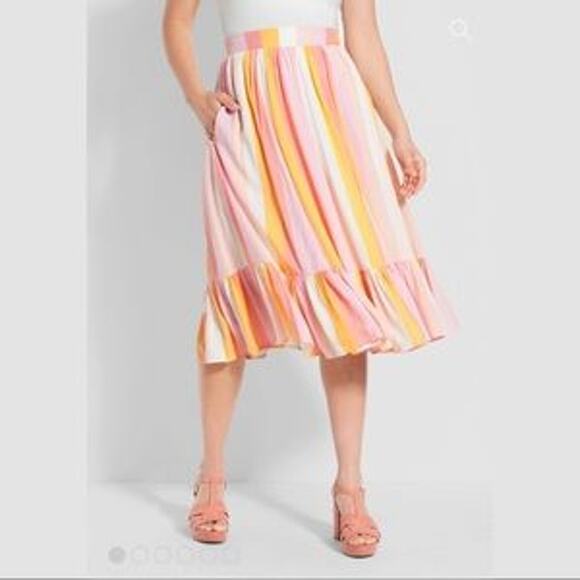 Modcloth x Collectif Katherine Peachy Stripe Skirt NWT US 12 X Pastel Cottage - Picture 1 of 6